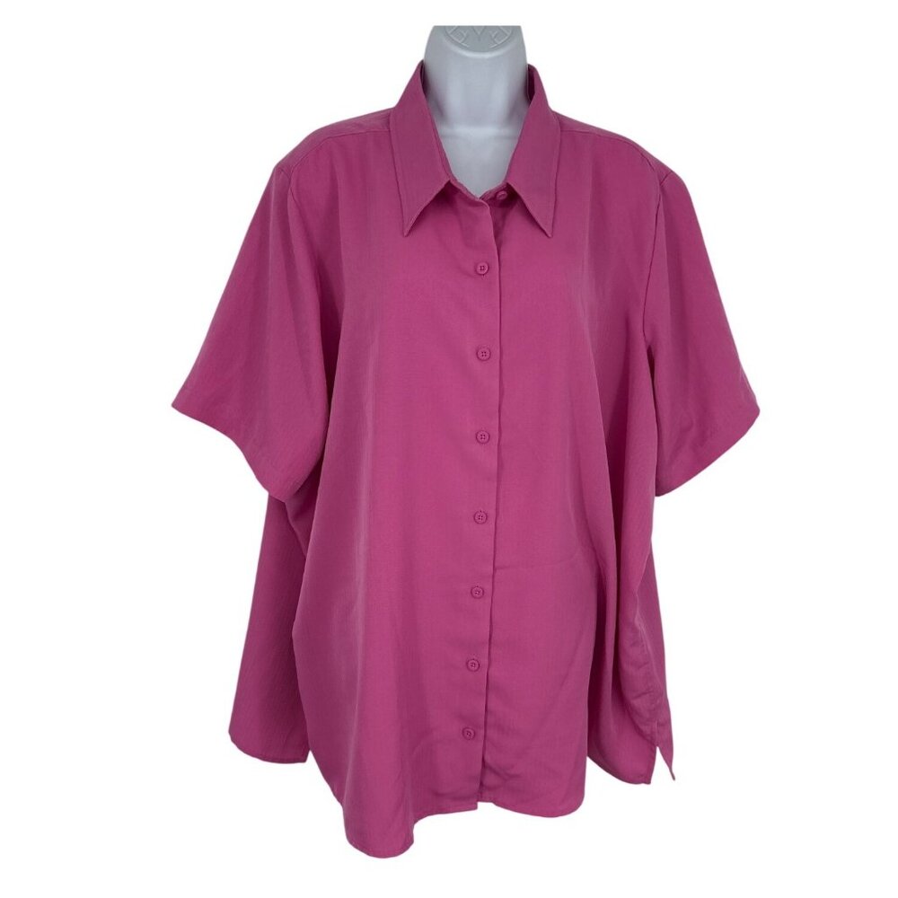 Lands End Women's Button-Up Short Sleeve Pink Relaxed Fit Shirt Size 3X